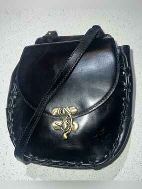 Patricia Nash Black Flap-Over Rossi Saddle Crossbody